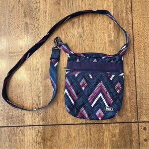 Lug Skipper Crossbody Bag - Purple,  Green and White Chevron